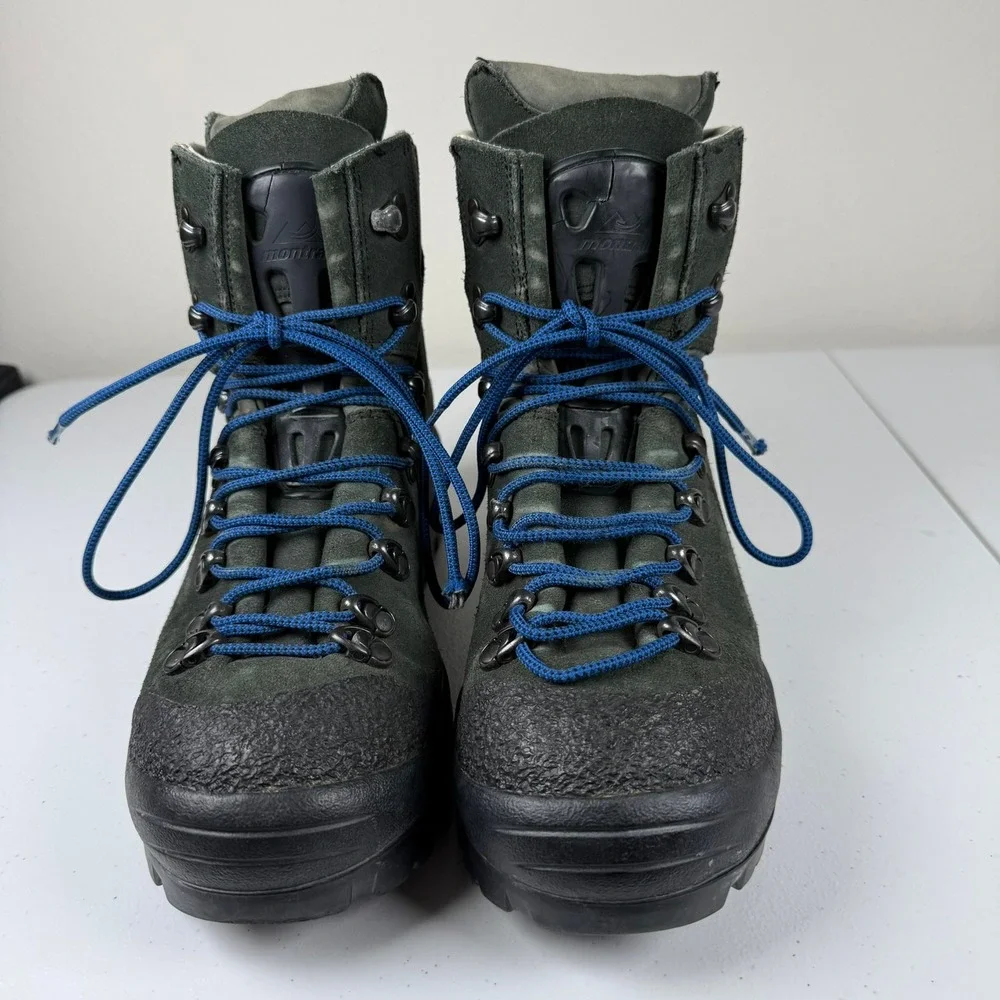 Montrail Mens 10 Hiking Boots Green Suede Vibram Made in Italy Gorpcore Trekking